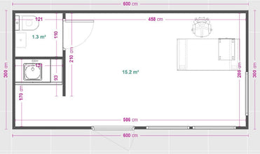 18m² kantoorruimte met badkamer en kitchenette